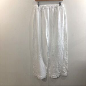 TALIA BENSON  Sz L Elastic Band Waist Wide Leg 100% Linen Flowy Palazzo Pants